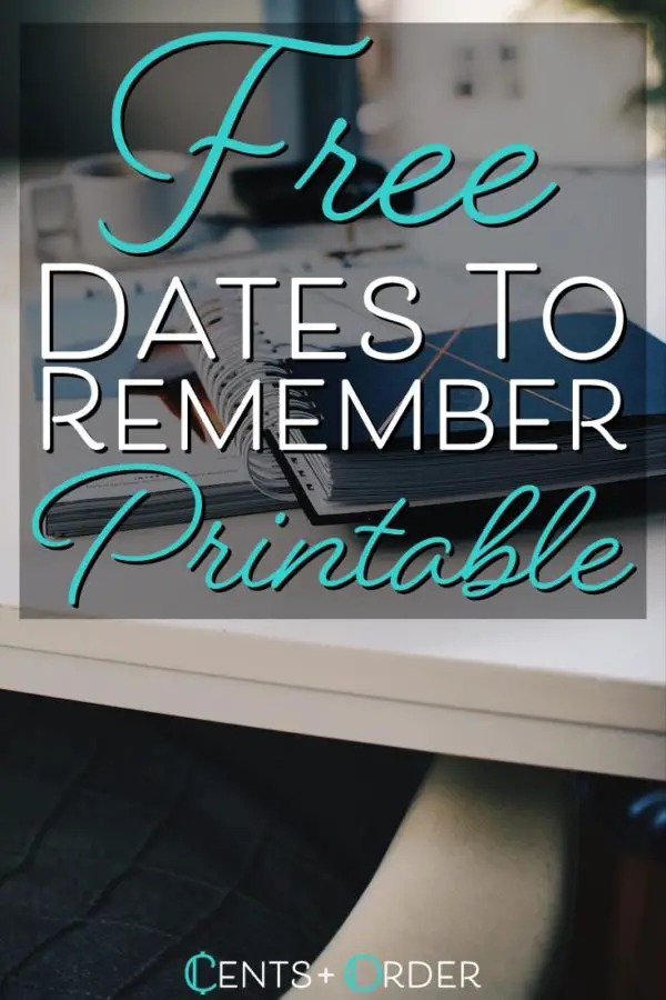 Dates To Remember Free Printable