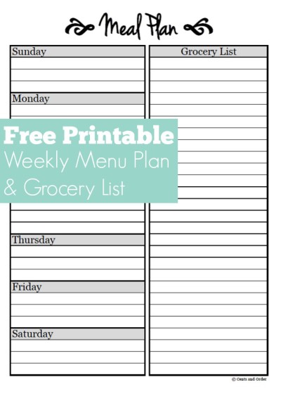 Free Weekly Meal Planner Printable. Plan breakfast, lunch, and dinner for the week and it includes a grocery list! Save money by grocery shopping with a plan.