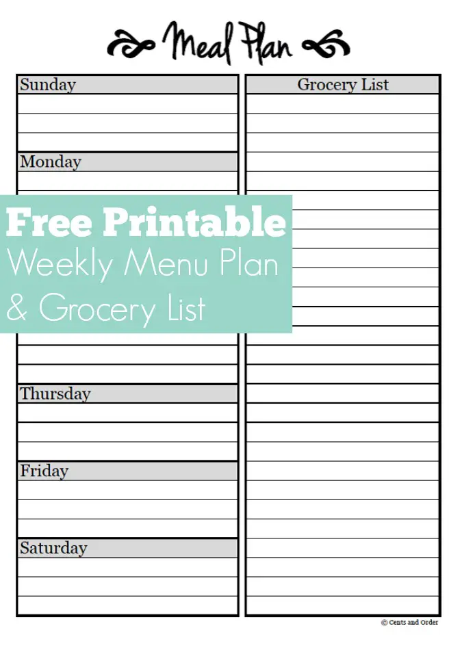 Free Weekly Meal Planner Printable. Plan breakfast, lunch, and dinner for the week and it includes a grocery list! Save money by grocery shopping with a plan. 