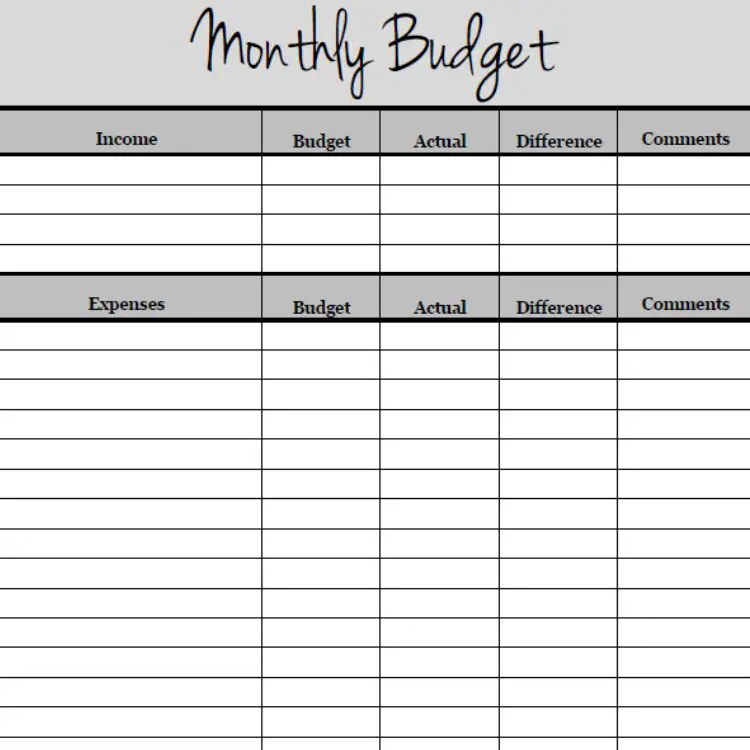 Free Monthly Budget Printable
