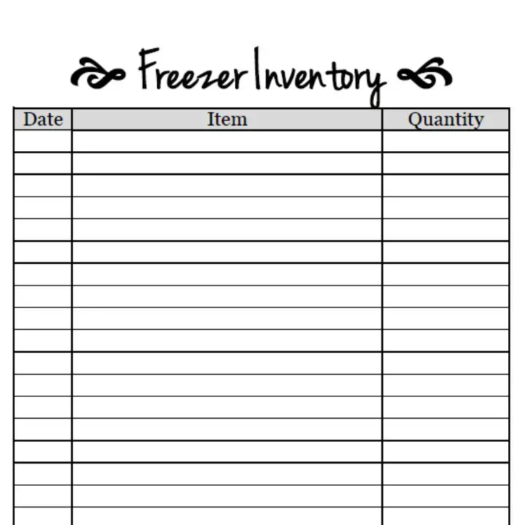 Freezer Inventory Printable