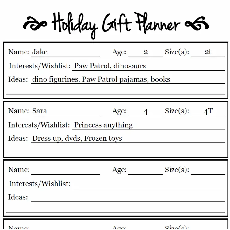 free christmas gift planner printable gifts planner