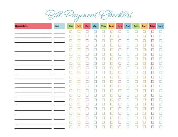 Bill Payment Checklist 2019