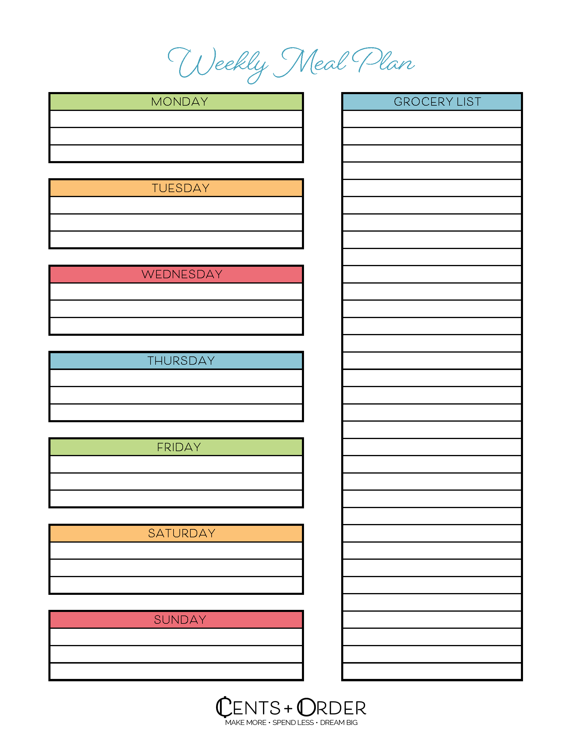 Free Printable Meal Planner And Grocery List