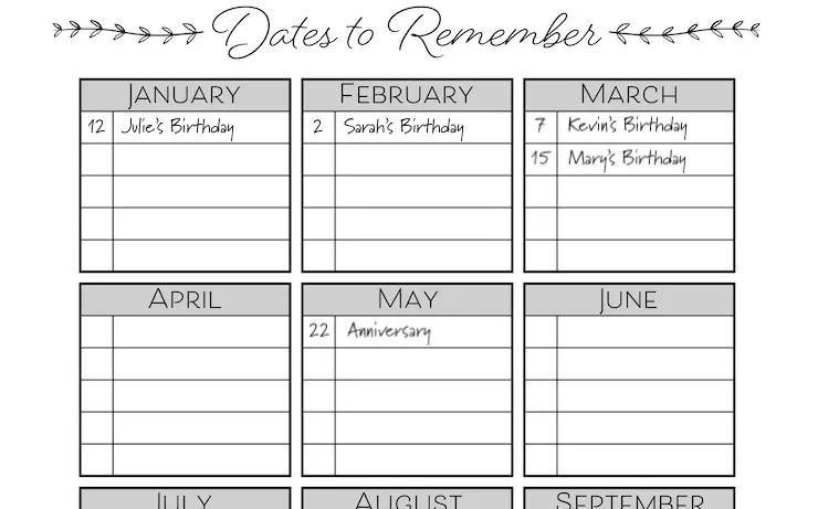 Dates To Remember Free Printable dates-to-remember-free-printable